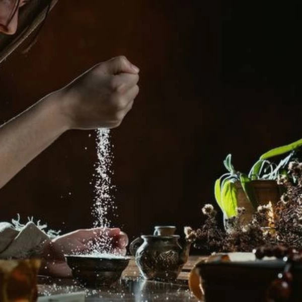 薬草を調合する魔女