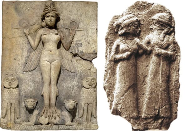 左：夜の女王エレキシュガル　右：イナンナとドゥムジ
