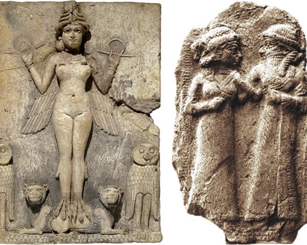 左：夜の女王エレキシュガル　右：イナンナとドゥムジ