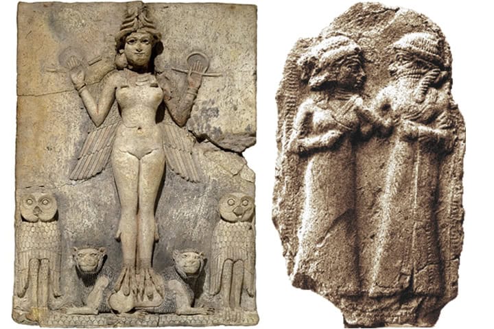 左：夜の女王エレキシュガル　右：イナンナとドゥムジ