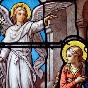 受胎告知をするガブリエルと聖母マリア