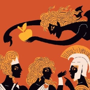 アテナ・アフロディーテ・ヘラに林檎を投げ込むエリス